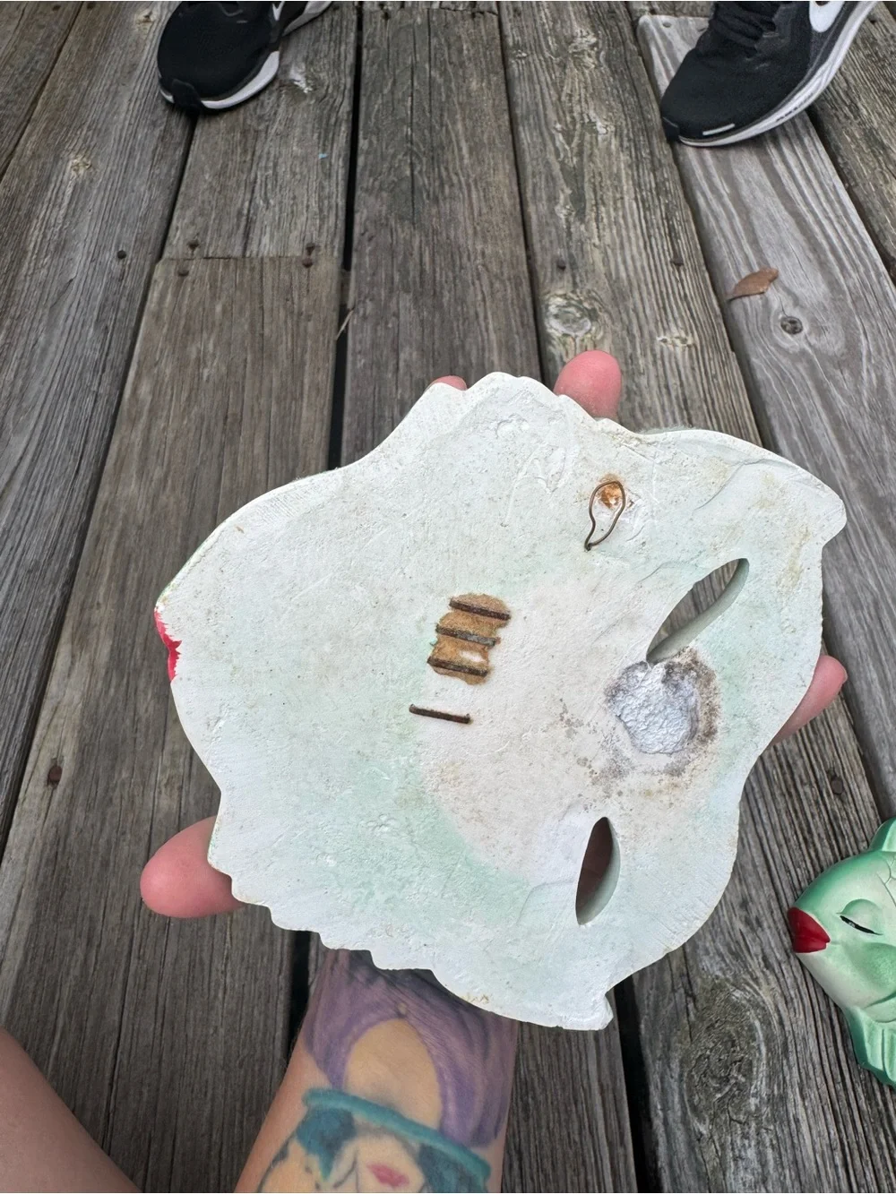 vintage 1954 Miller Studio chalkware fish wall plaques green red set bathroom